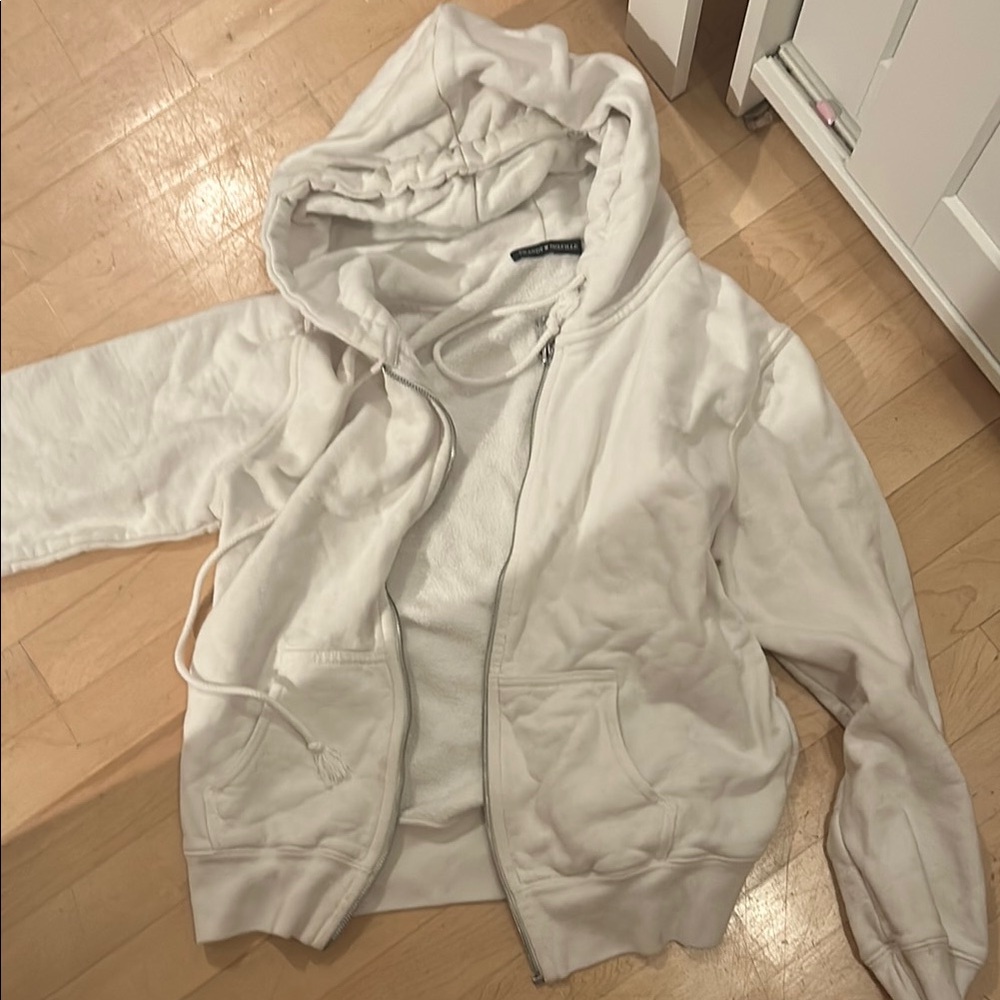 Brandy Melville White Bomber Jacket with Hood